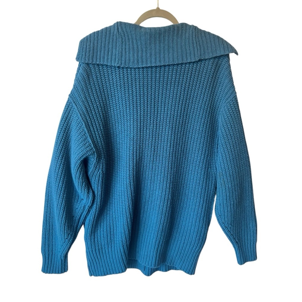 Free People Oversized cardigan Sweater XS Blue Cable knit Pockets Womens FLAW - Picture 2 of 9